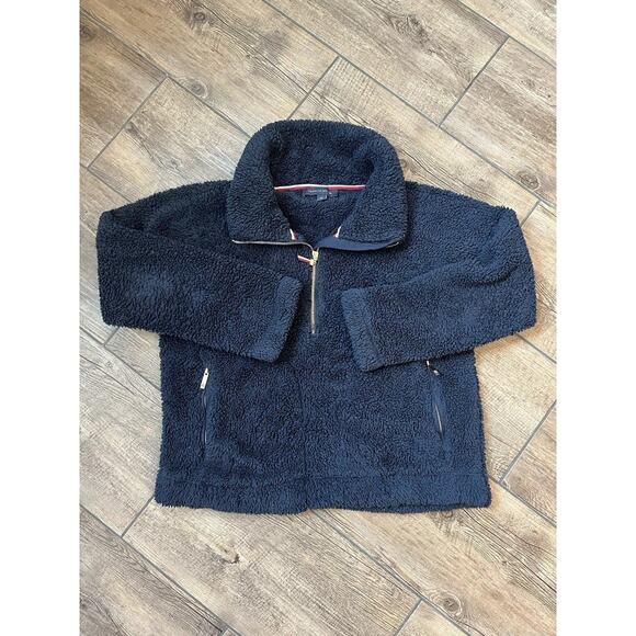 Tommy Hilfiger Jackets & Blazers - Tommy Hilfiger 1/2 Zip Blue Teddy Jacket Pullover Women’s Size Small
